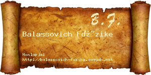 Balassovich Füzike névjegykártya